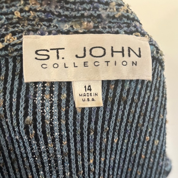 Vintage ST. JOHN Collection Blue Multi Color Tweed Knit Jacket  Skirt Set SZ 14 - Picture 6 of 6